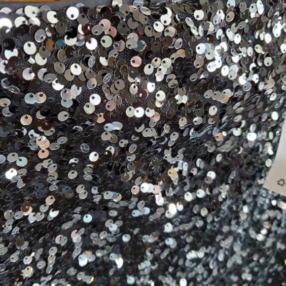 asos NWT Design Sequin Mini Skirt Black/Silver Sz 12 - Picture 4 of 6